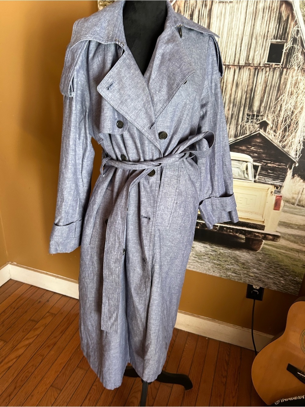 NWT Light Blue Chambray Trench Coat with Tie Belt